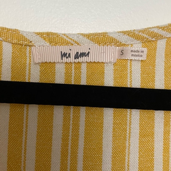 Mi Ami Faux Wrap Peplum Ruffle Sleeve Linen Blend Top Yellow Stripe Size Small - Picture 6 of 10